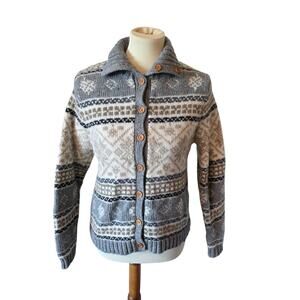 Vintage Eddie Bauer Womens Fair Isle Wool Blend Cardigan Sweater Size Medium